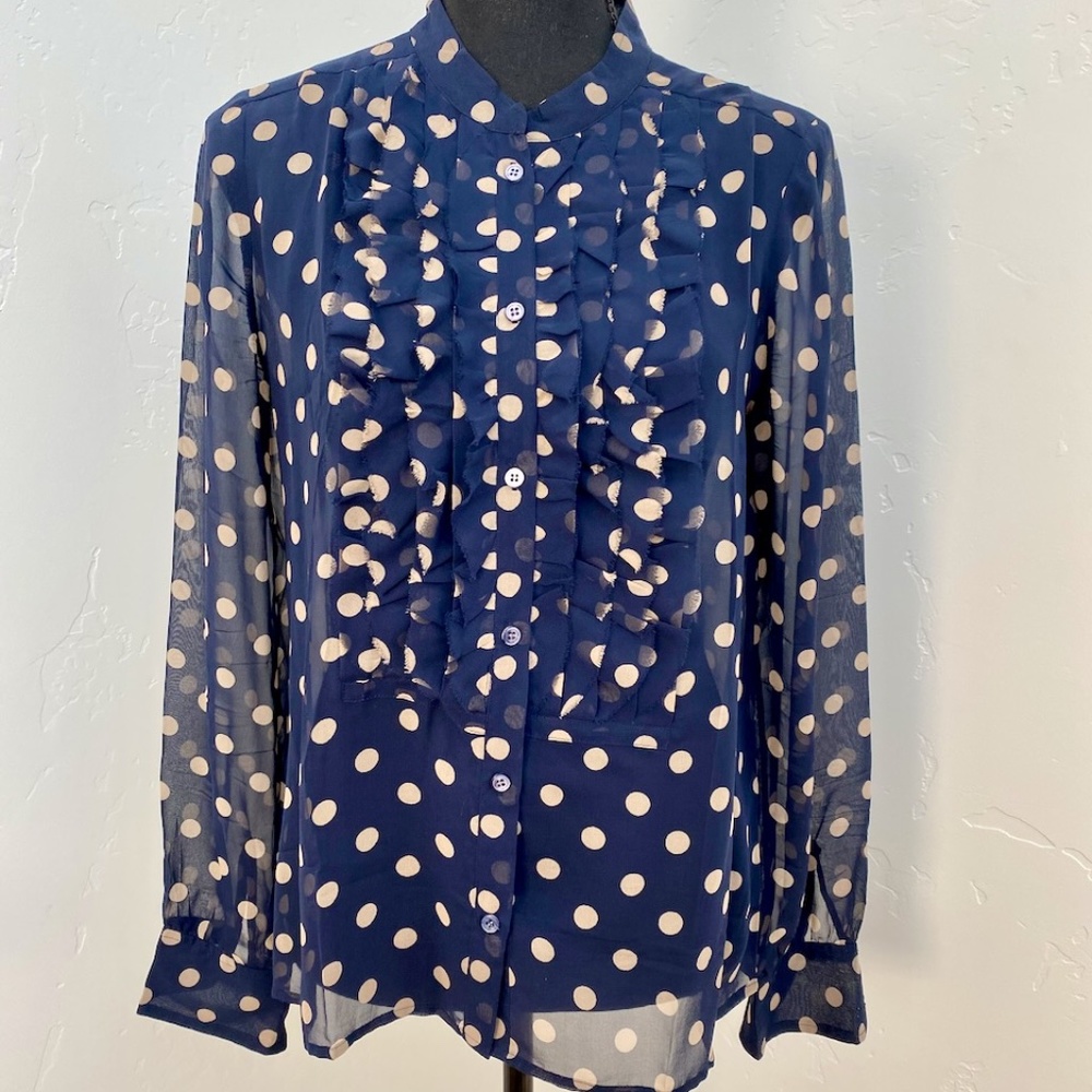 J. Crew Dot Flouncette Silk Blouse - Size 6 - Retail $98